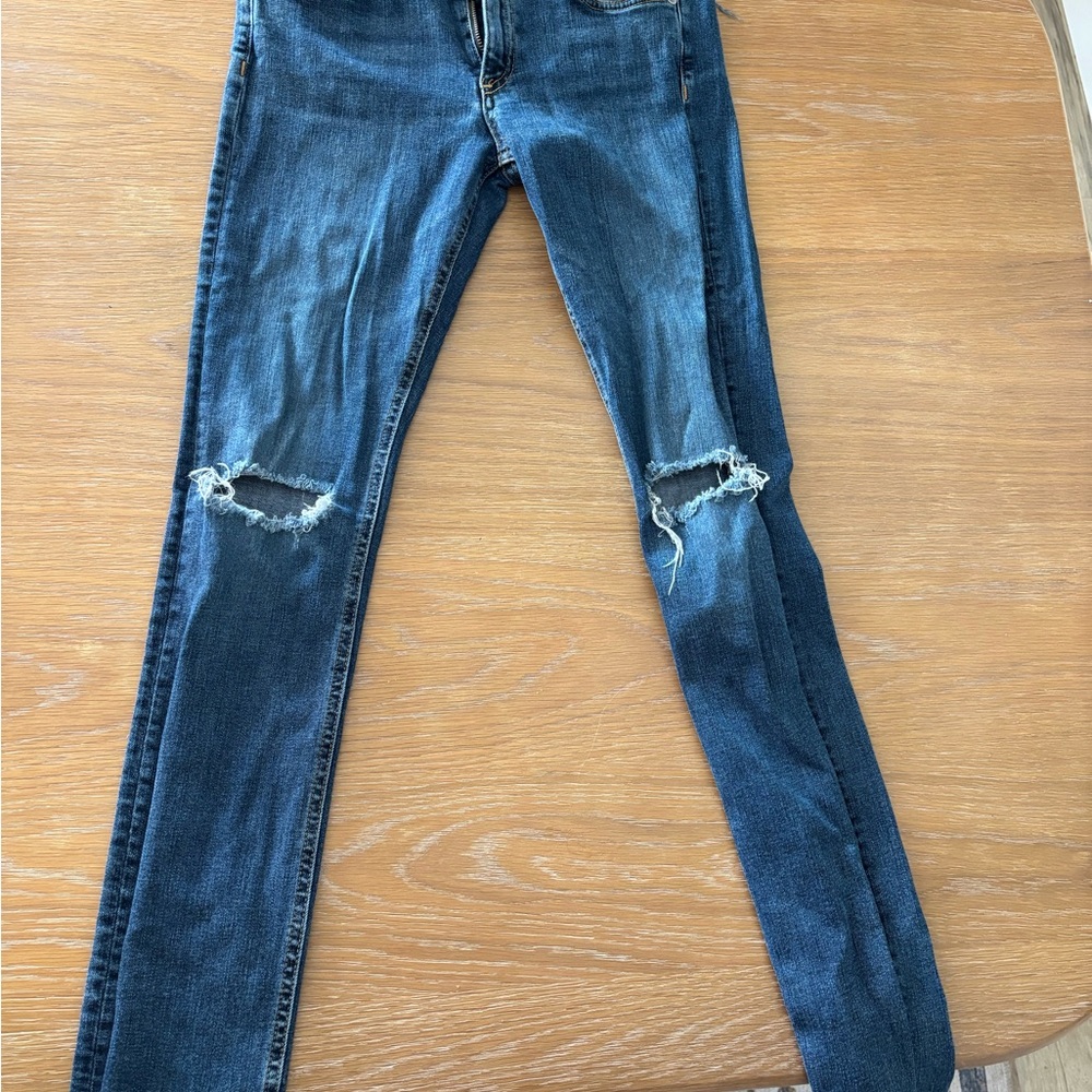 rag & bone Dark Blue Distressed Skinny Jeans